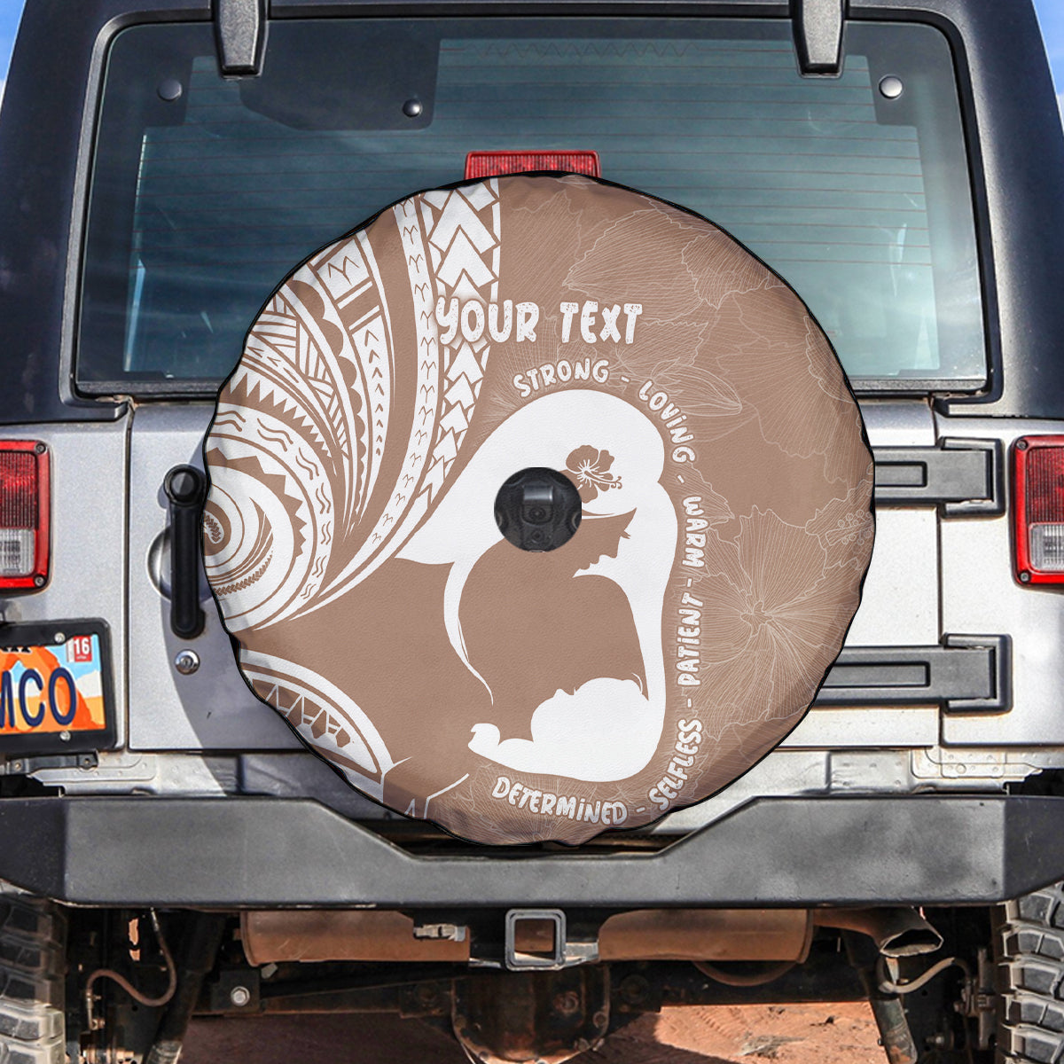 Mother's Day Spare Tire Cover Polynesia Vintage Hibiscus - Brown