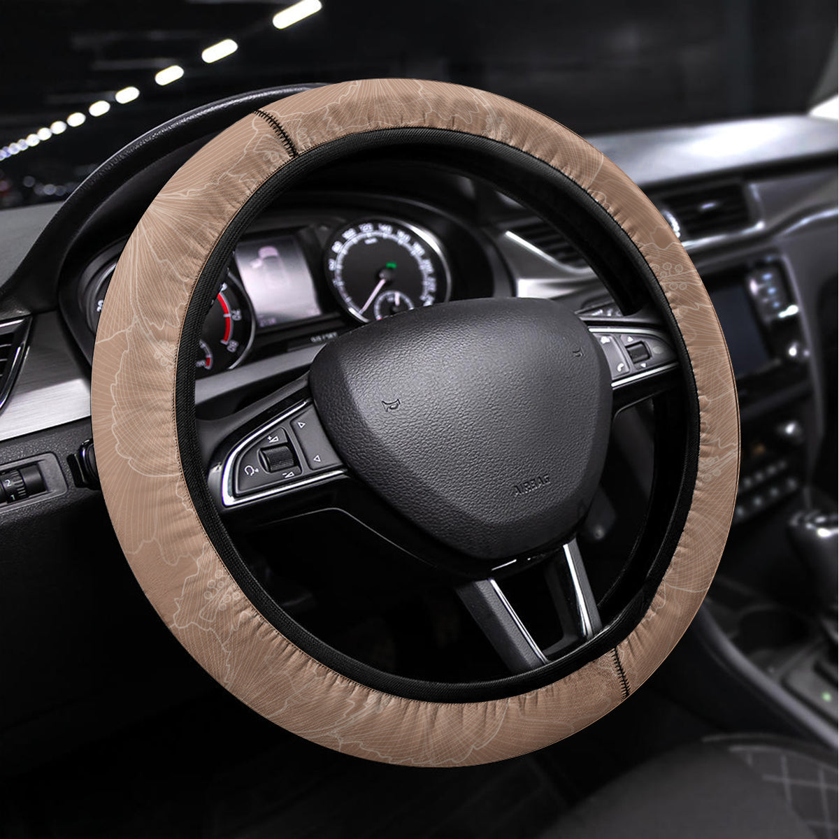 Mother's Day Steering Wheel Cover Polynesia Vintage Hibiscus - Brown LT7 Universal Fit Brown - Polynesian Pride