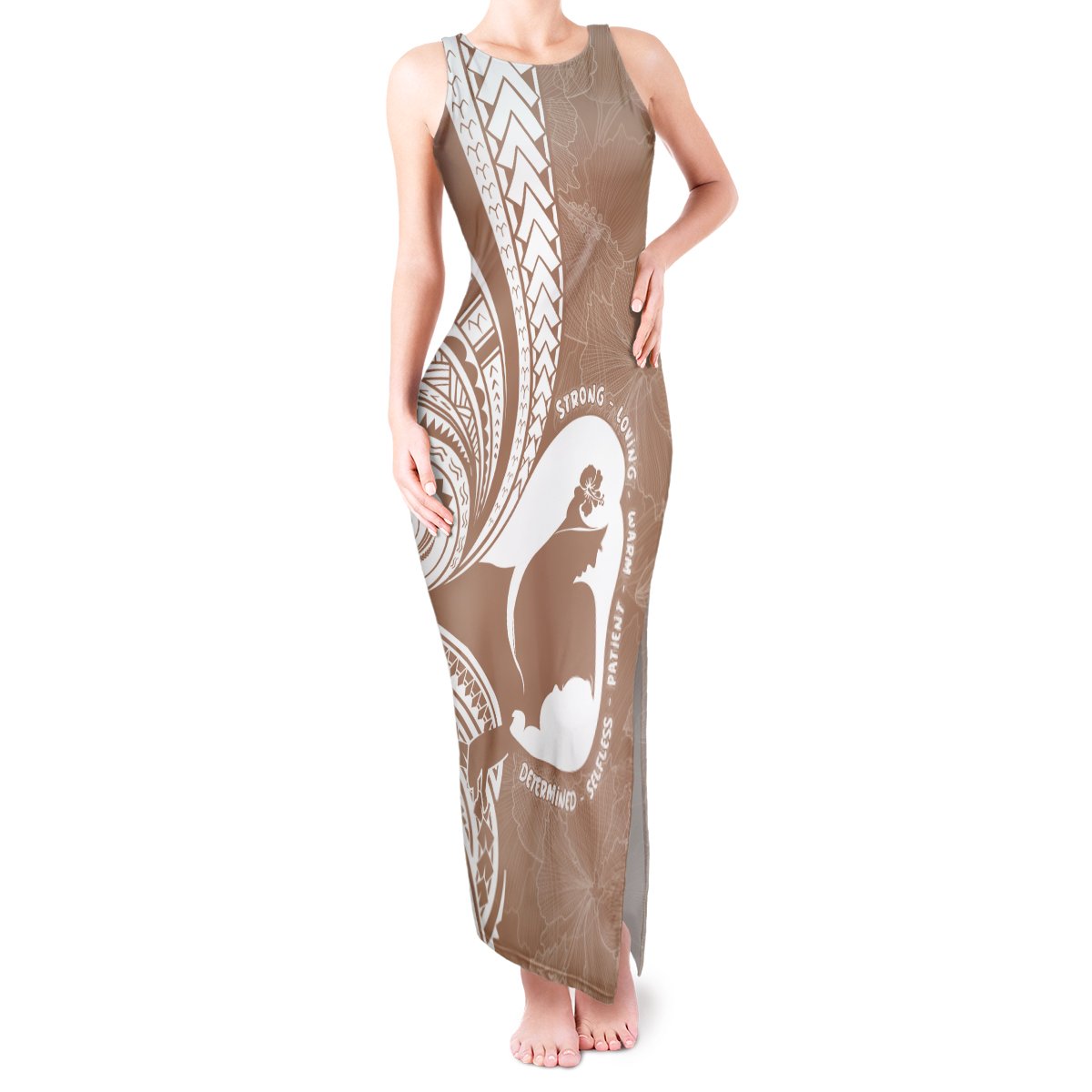 Mother's Day Tank Maxi Dress Polynesia Vintage Hibiscus - Brown LT7 Women Brown - Polynesian Pride