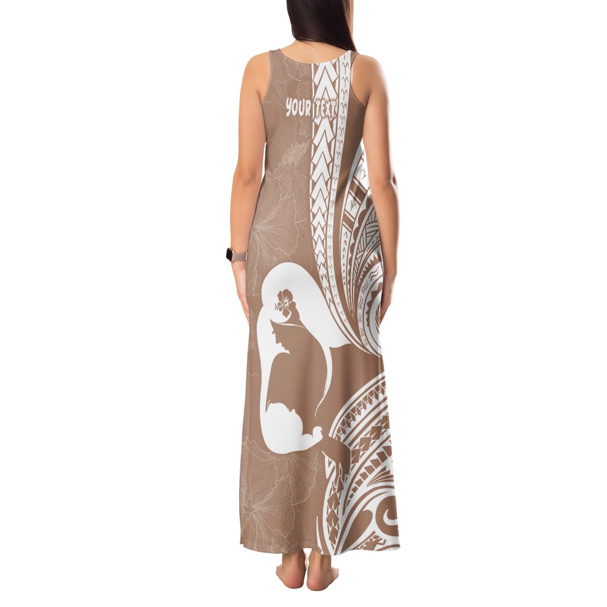 Mother's Day Tank Maxi Dress Polynesia Vintage Hibiscus - Brown LT7 - Polynesian Pride