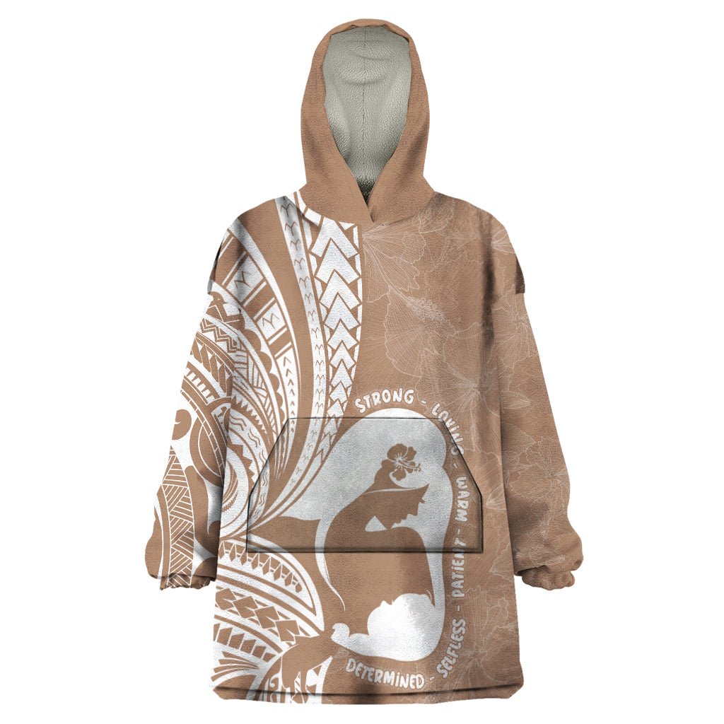 Mother's Day Wearable Blanket Hoodie Polynesia Vintage Hibiscus - Brown