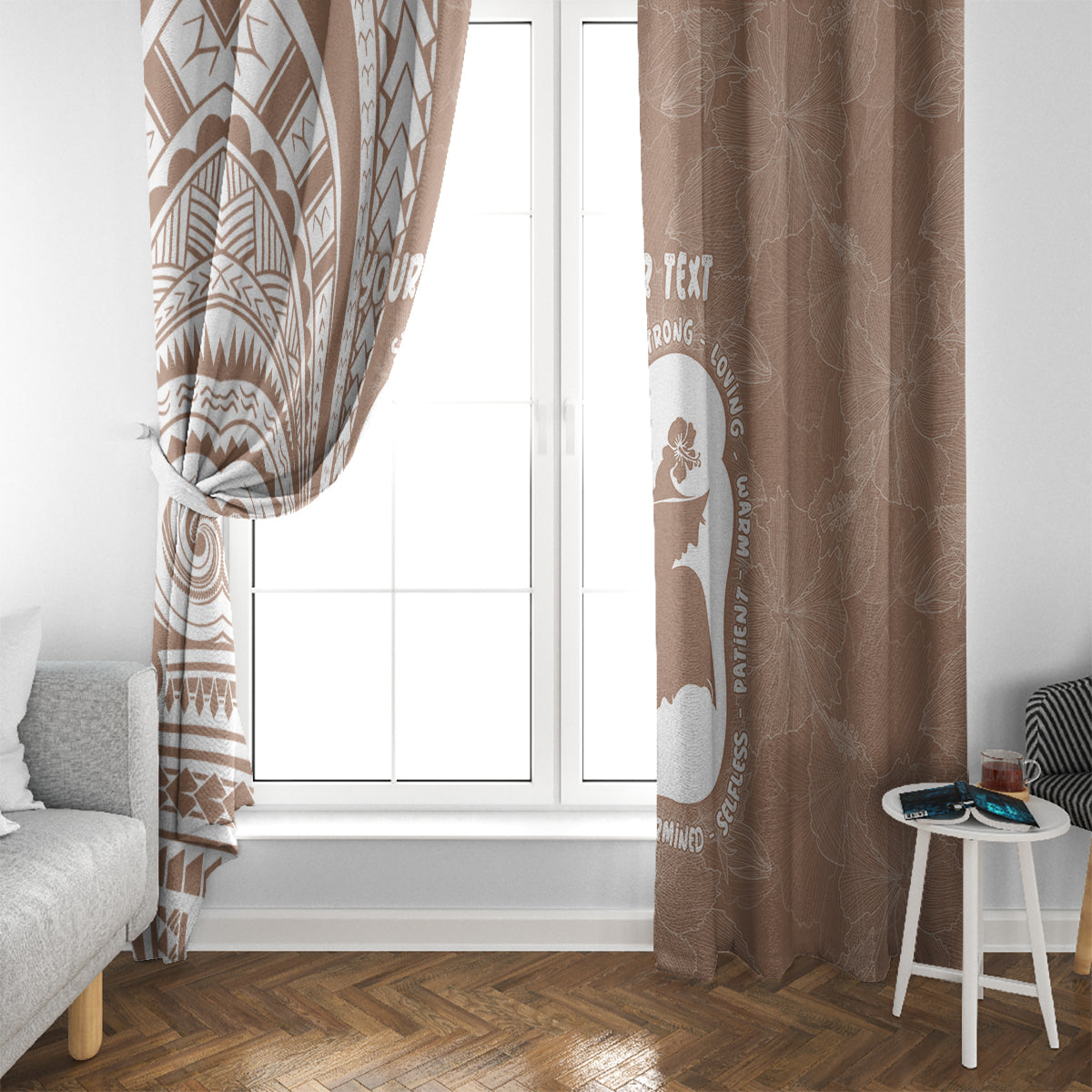 Mother's Day Window Curtain Polynesia Vintage Hibiscus - Brown LT7 - Polynesian Pride