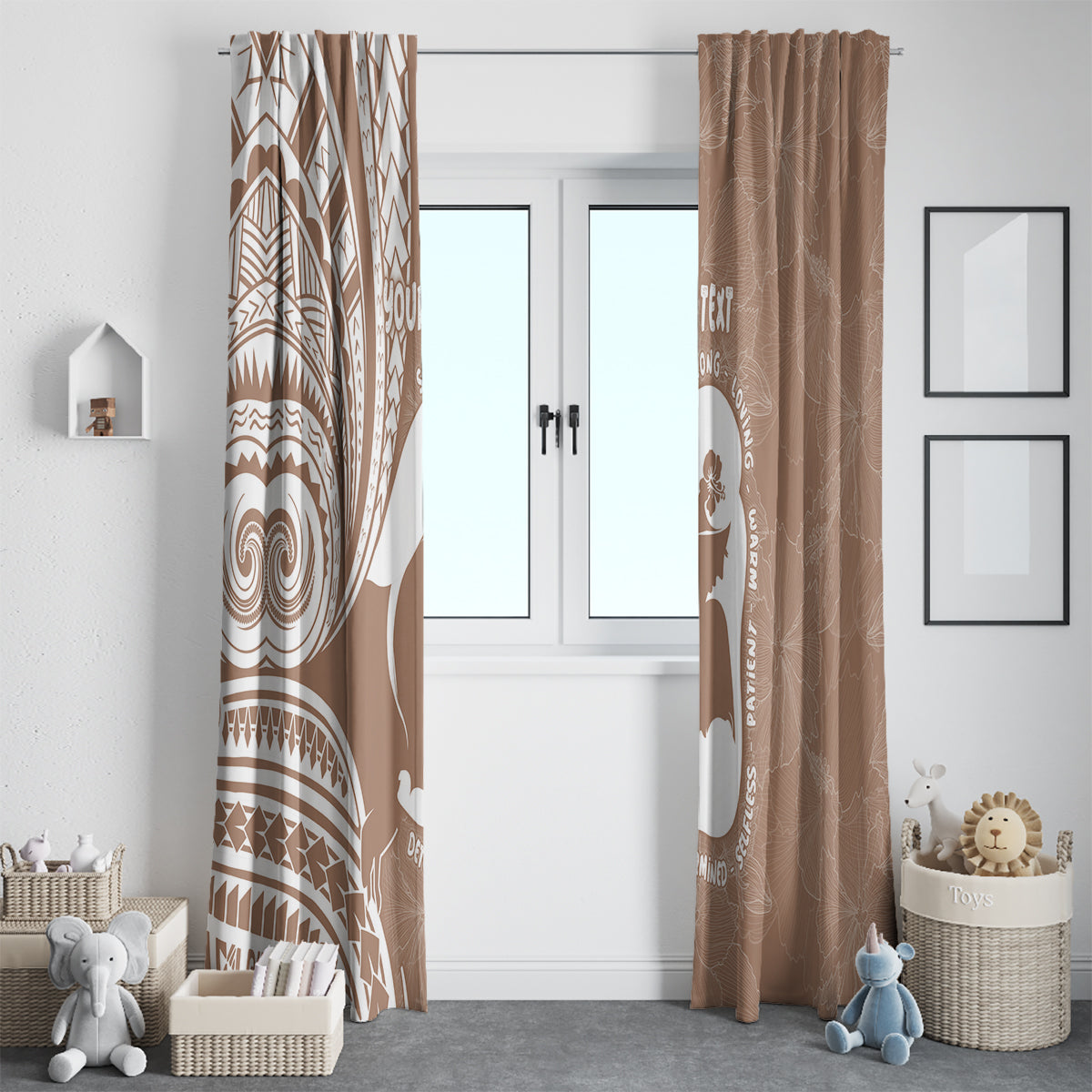 Mother's Day Window Curtain Polynesia Vintage Hibiscus - Brown LT7 - Polynesian Pride