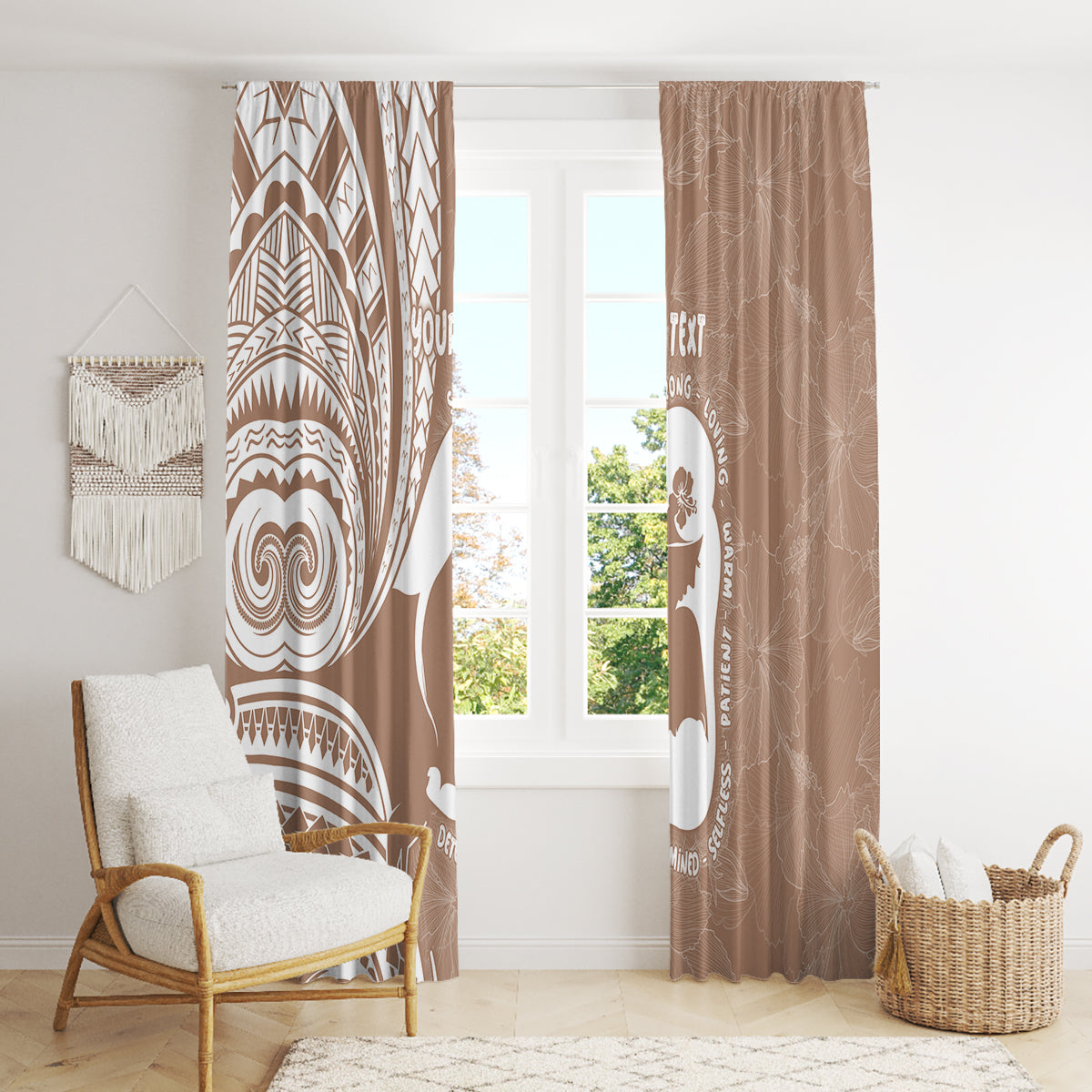 Mother's Day Window Curtain Polynesia Vintage Hibiscus - Brown LT7 - Polynesian Pride