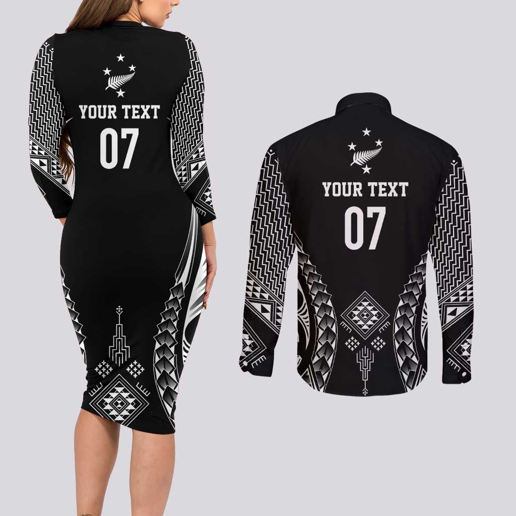 2025 Rugby Championship New Zealand Custom Couples Matching Long Sleeve Bodycon Dress and Long Sleeve Button Shirt Poutama Motifs - Polynesian Pride
