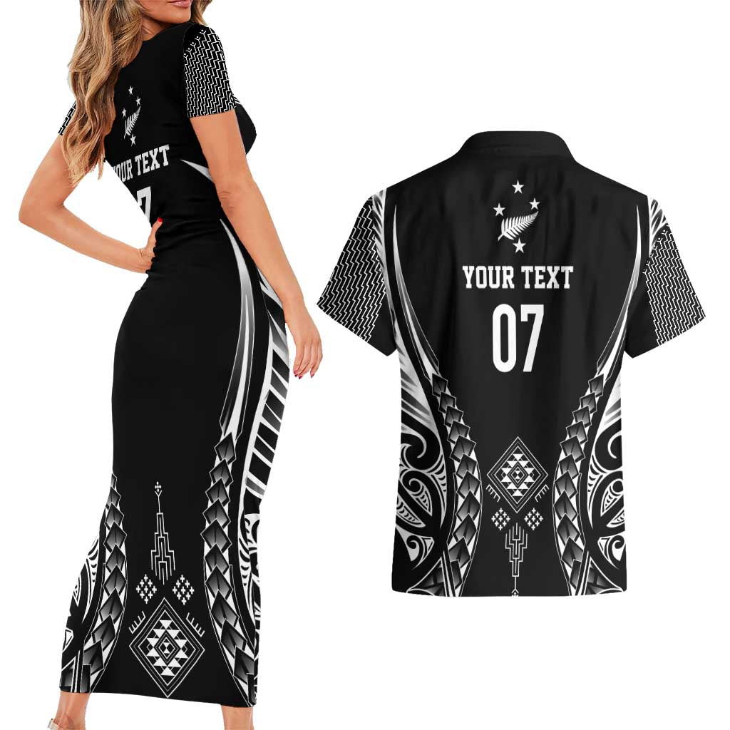 2025 Rugby Championship New Zealand Custom Couples Matching Short Sleeve Bodycon Dress and Hawaiian Shirt Poutama Motifs - Polynesian Pride