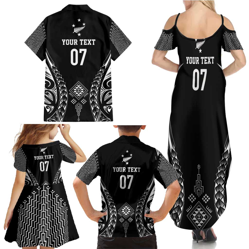 2025 Rugby Championship New Zealand Custom Family Matching Summer Maxi Dress and Hawaiian Shirt Poutama Motifs - Polynesian Pride