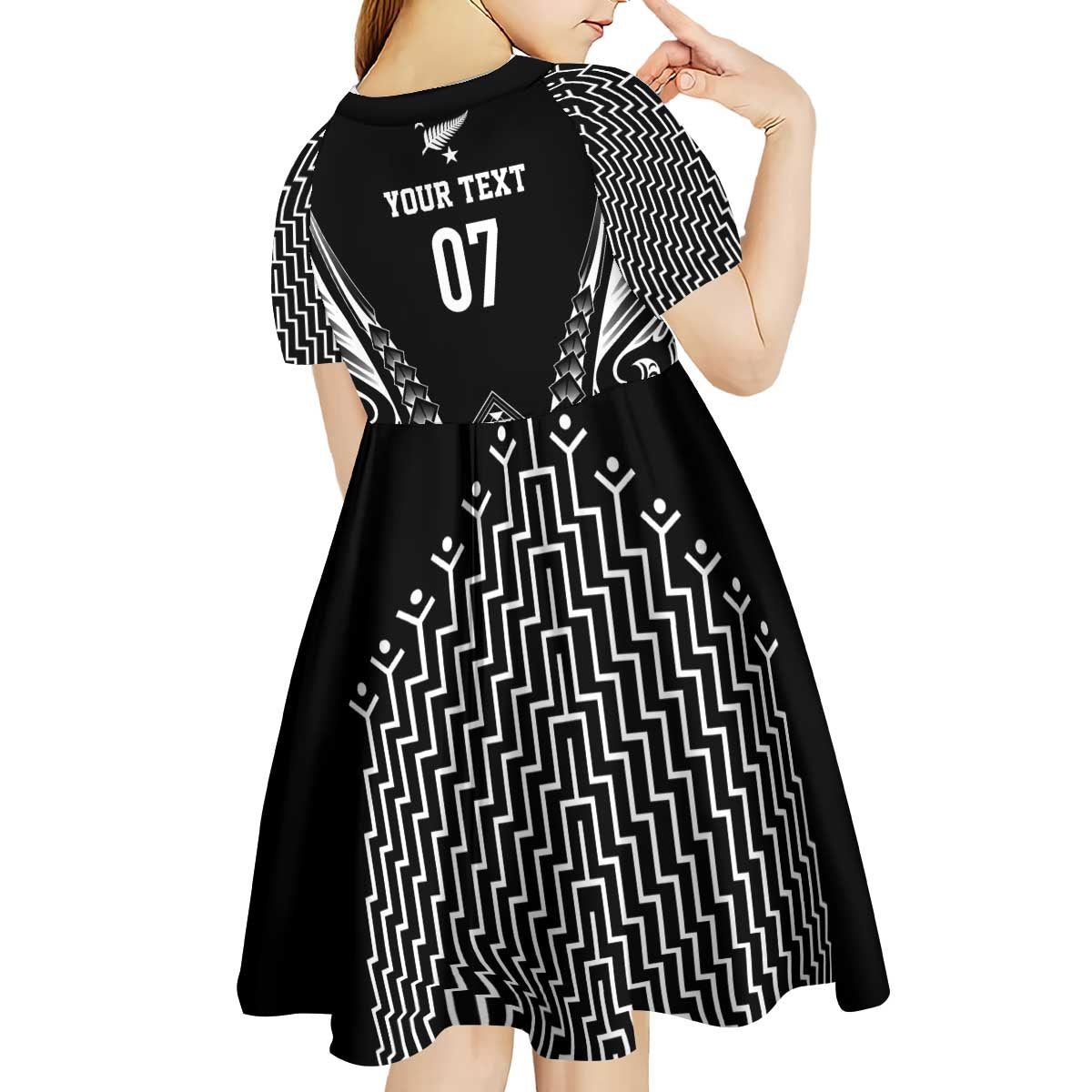 2025 Rugby Championship New Zealand Custom Kid Short Sleeve Dress Poutama Motifs - Polynesian Pride