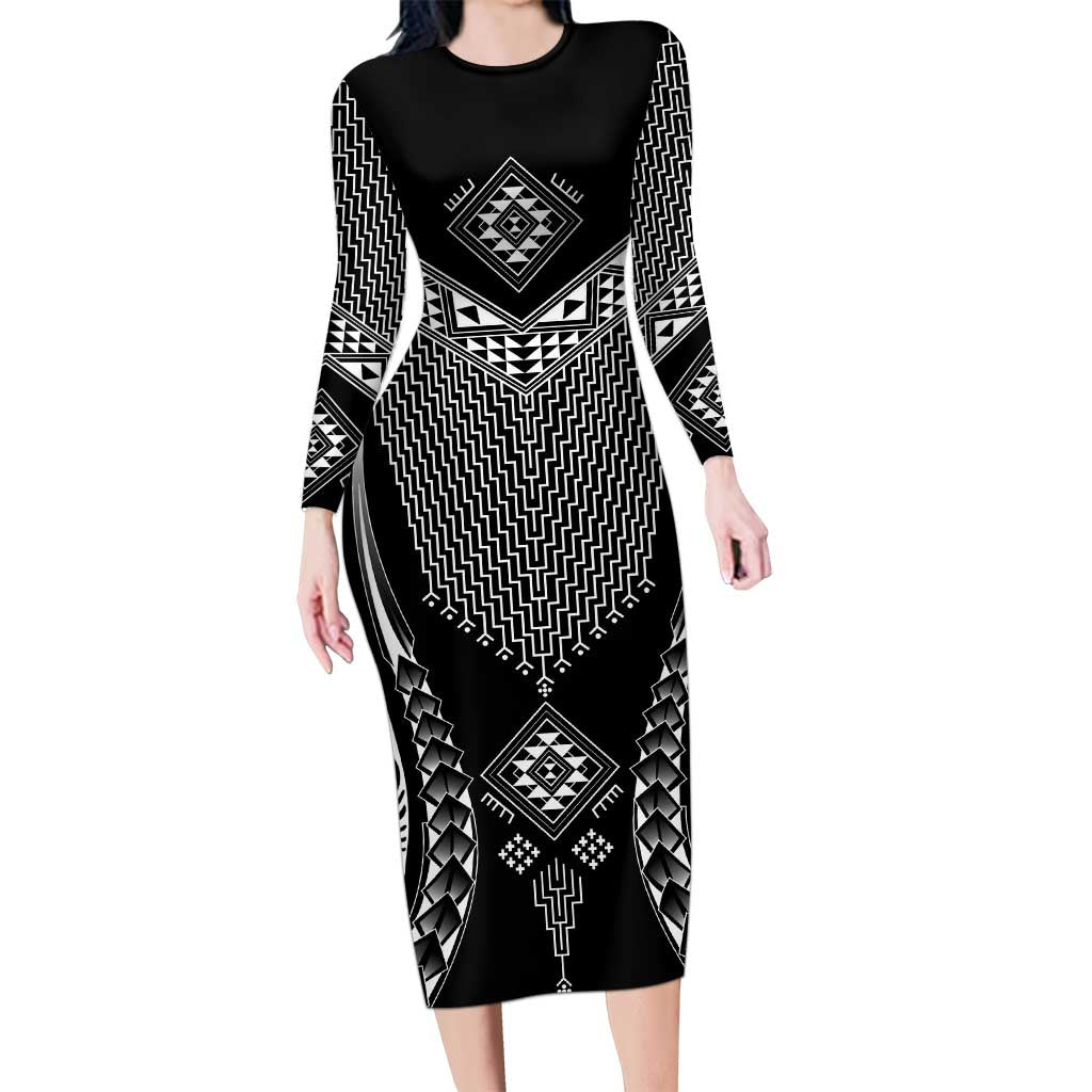 2025 Rugby Championship New Zealand Custom Long Sleeve Bodycon Dress Poutama Motifs - Polynesian Pride