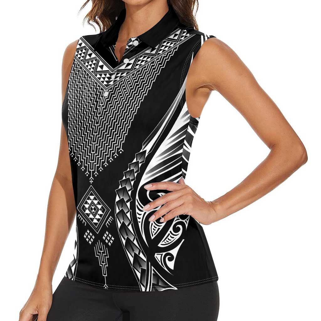 2025 Rugby Championship New Zealand Custom Women Sleeveless Polo Shirt Poutama Motifs - Polynesian Pride