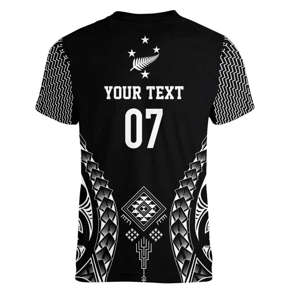 2025 Rugby Championship New Zealand Custom Women V-Neck T-Shirt Poutama Motifs - Polynesian Pride