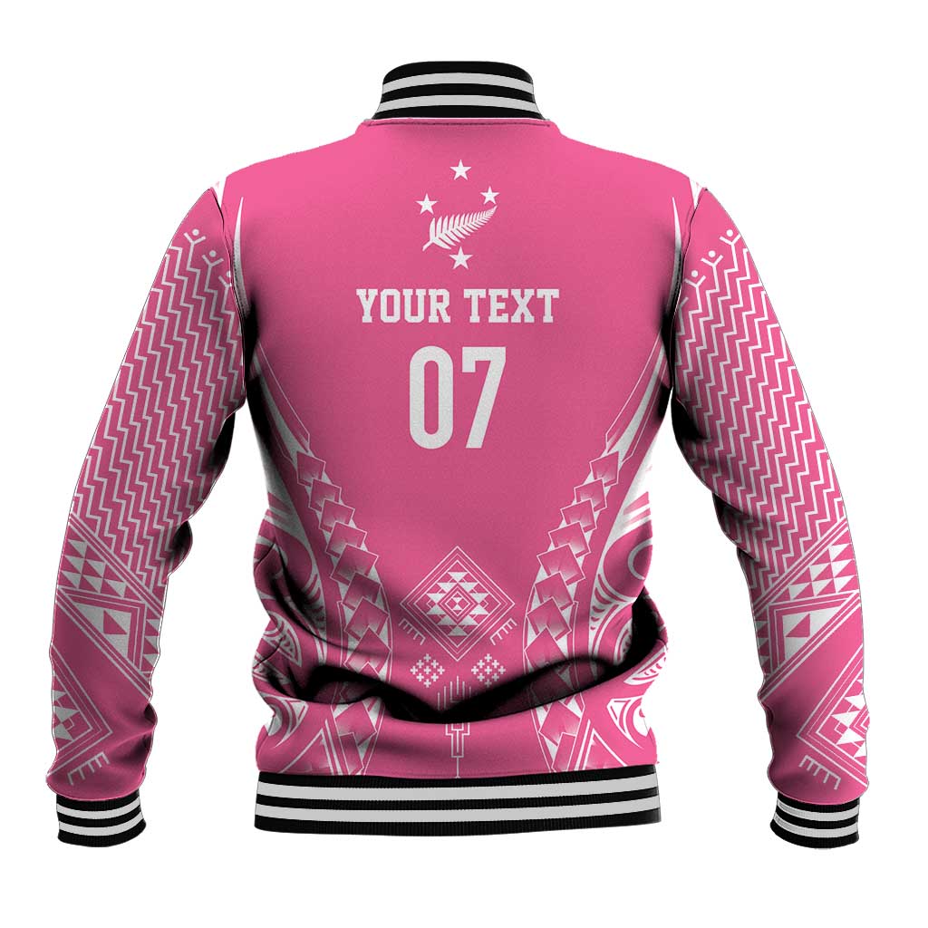 2025 Rugby Championship New Zealand Custom Baseball Jacket Poutama Motifs - Pink Out - Polynesian Pride