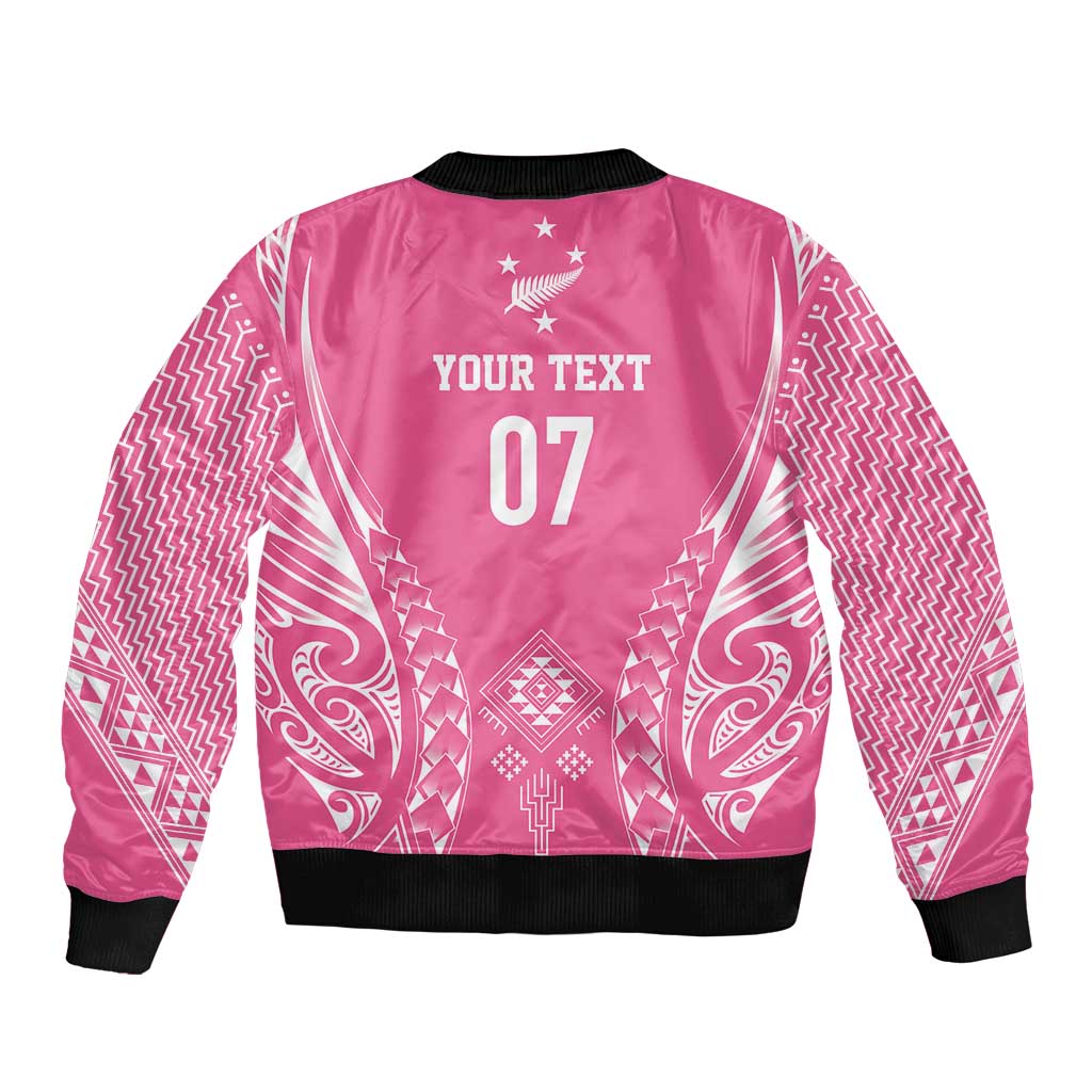 2025 Rugby Championship New Zealand Custom Bomber Jacket Poutama Motifs - Pink Out - Polynesian Pride
