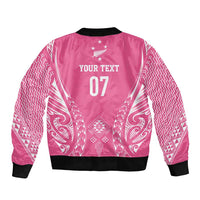 2025 Rugby Championship New Zealand Custom Bomber Jacket Poutama Motifs - Pink Out - Polynesian Pride