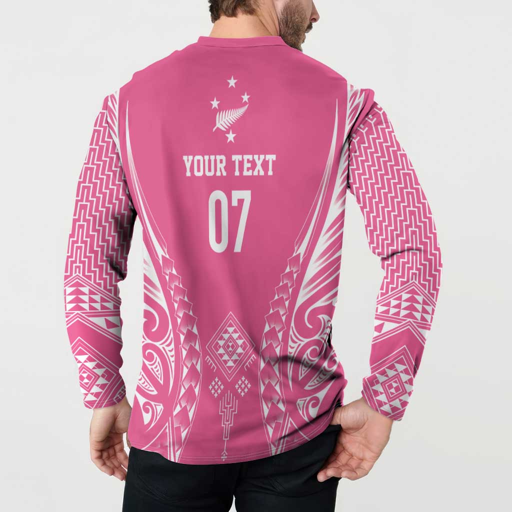 2025 Rugby Championship New Zealand Custom Button Sweatshirt Poutama Motifs - Pink Out - Polynesian Pride