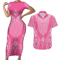 2025 Rugby Championship New Zealand Custom Couples Matching Short Sleeve Bodycon Dress and Hawaiian Shirt Poutama Motifs - Pink Out - Polynesian Pride