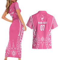 2025 Rugby Championship New Zealand Custom Couples Matching Short Sleeve Bodycon Dress and Hawaiian Shirt Poutama Motifs - Pink Out - Polynesian Pride