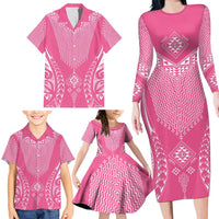 2025 Rugby Championship New Zealand Custom Family Matching Long Sleeve Bodycon Dress and Hawaiian Shirt Poutama Motifs - Pink Out - Polynesian Pride