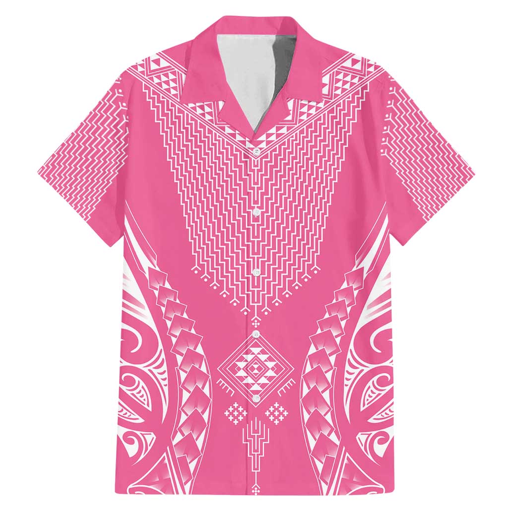 2025 Rugby Championship New Zealand Custom Family Matching Mermaid Dress and Hawaiian Shirt Poutama Motifs - Pink Out - Polynesian Pride