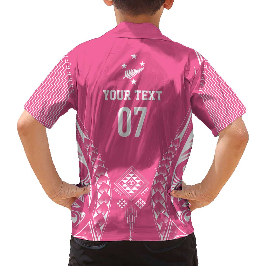 2025 Rugby Championship New Zealand Custom Family Matching Puletasi and Hawaiian Shirt Poutama Motifs - Pink Out - Polynesian Pride