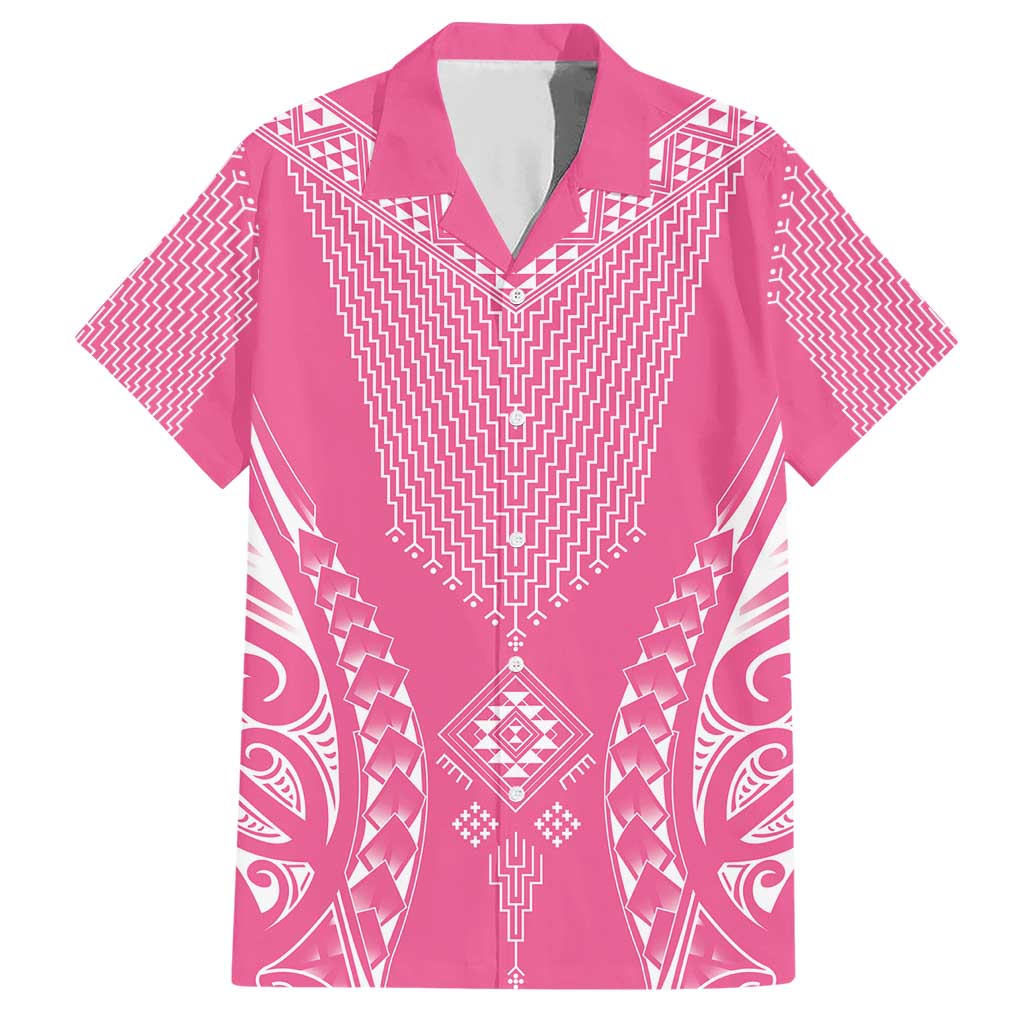 2025 Rugby Championship New Zealand Custom Family Matching Short Sleeve Bodycon Dress and Hawaiian Shirt Poutama Motifs - Pink Out - Polynesian Pride