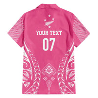 2025 Rugby Championship New Zealand Custom Family Matching Short Sleeve Bodycon Dress and Hawaiian Shirt Poutama Motifs - Pink Out - Polynesian Pride