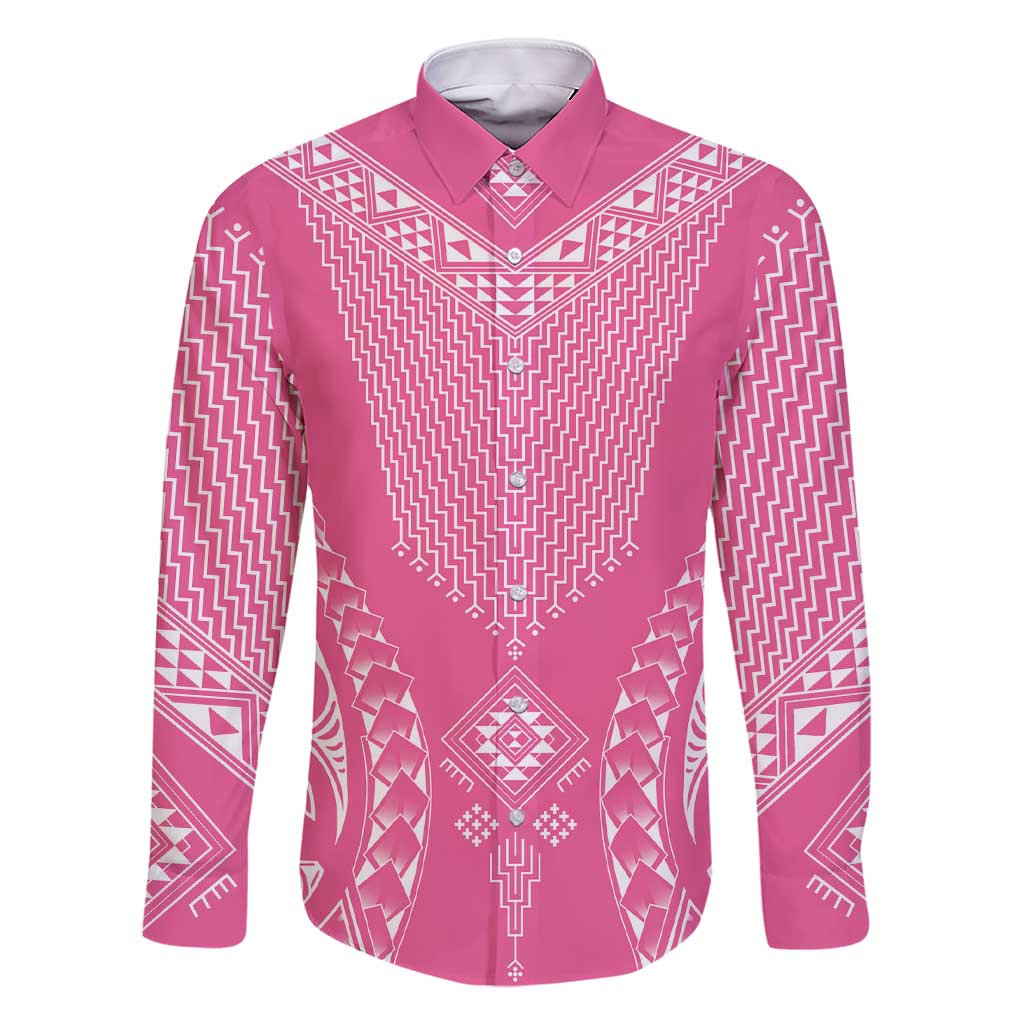2025 Rugby Championship New Zealand Custom Family Matching Short Sleeve Bodycon Dress and Hawaiian Shirt Poutama Motifs - Pink Out - Polynesian Pride