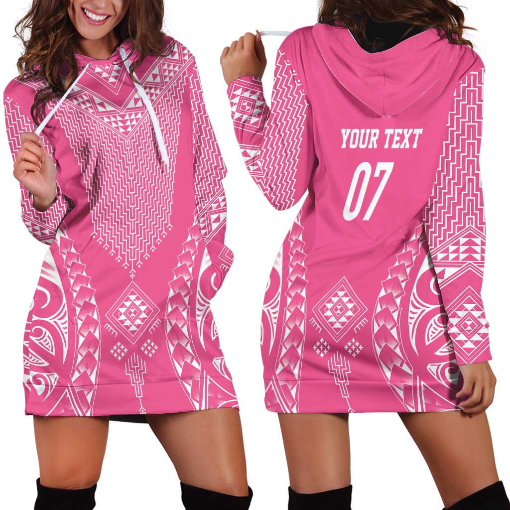 2025 Rugby Championship New Zealand Custom Hoodie Dress Poutama Motifs - Pink Out - Polynesian Pride