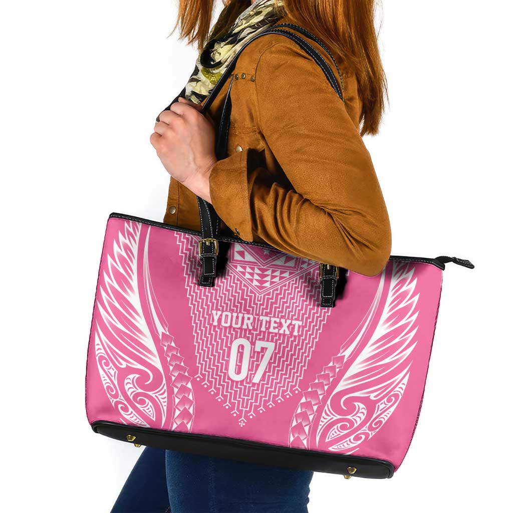 2025 Rugby Championship New Zealand Custom Leather Tote Bag Poutama Motifs - Pink Out - Polynesian Pride