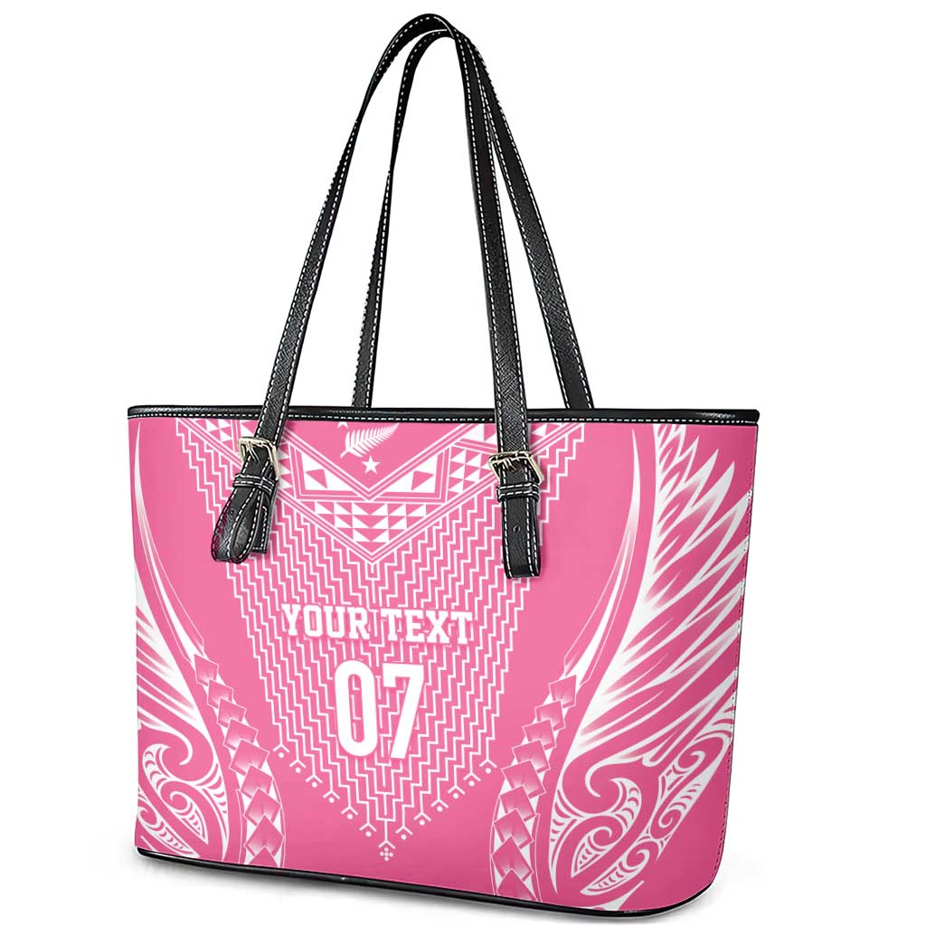 2025 Rugby Championship New Zealand Custom Leather Tote Bag Poutama Motifs - Pink Out - Polynesian Pride