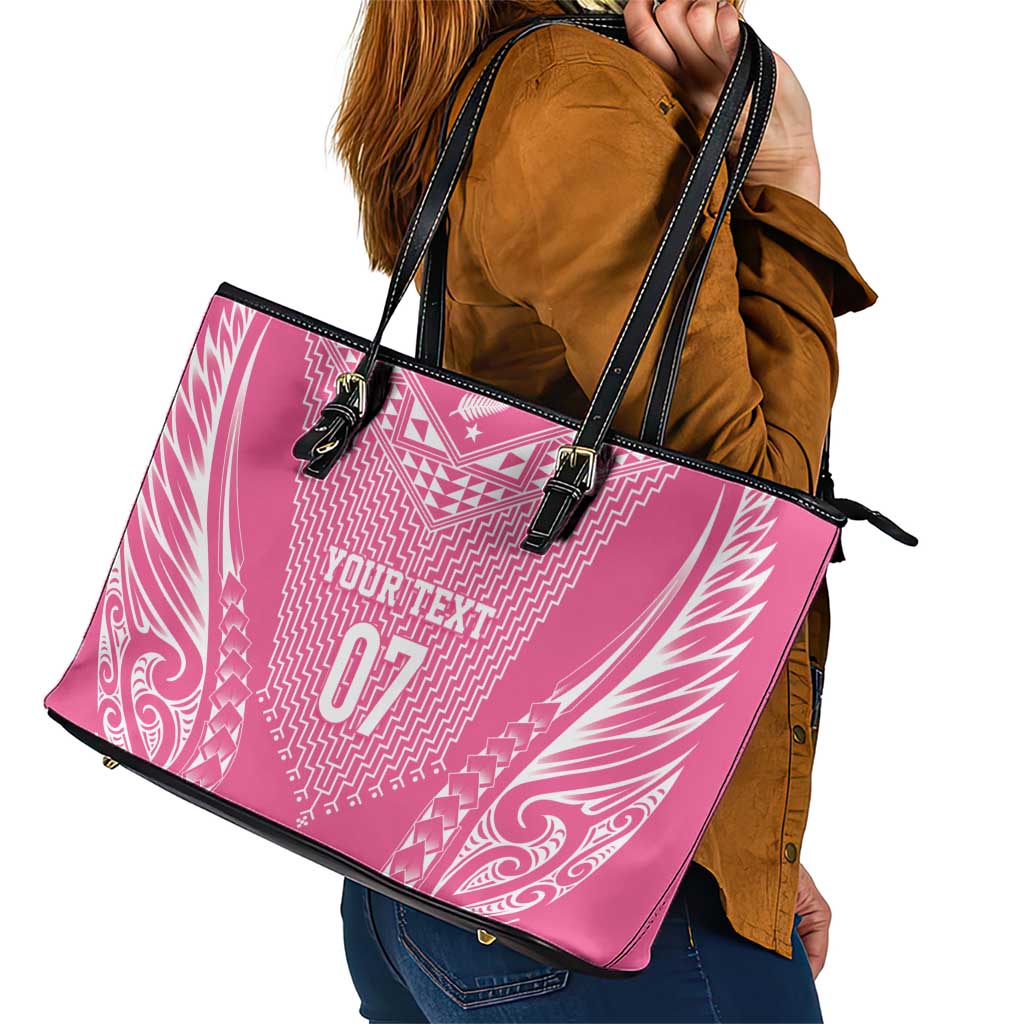 2025 Rugby Championship New Zealand Custom Leather Tote Bag Poutama Motifs - Pink Out - Polynesian Pride