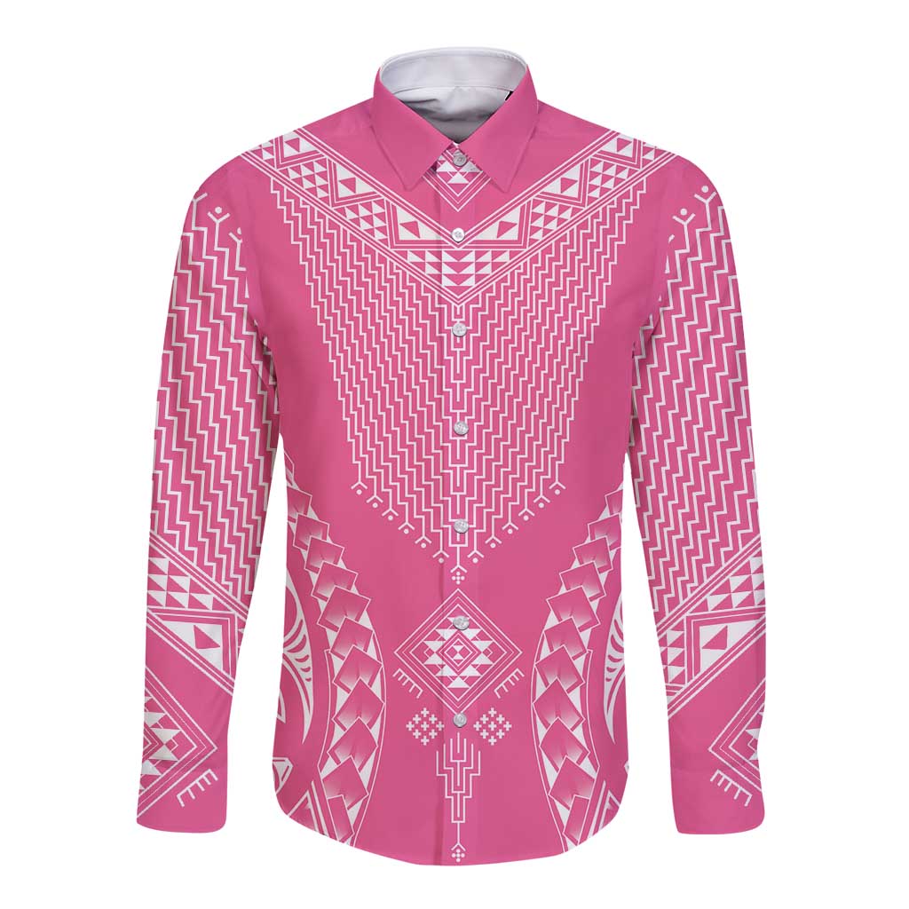 2025 Rugby Championship New Zealand Custom Long Sleeve Button Shirt Poutama Motifs - Pink Out - Polynesian Pride
