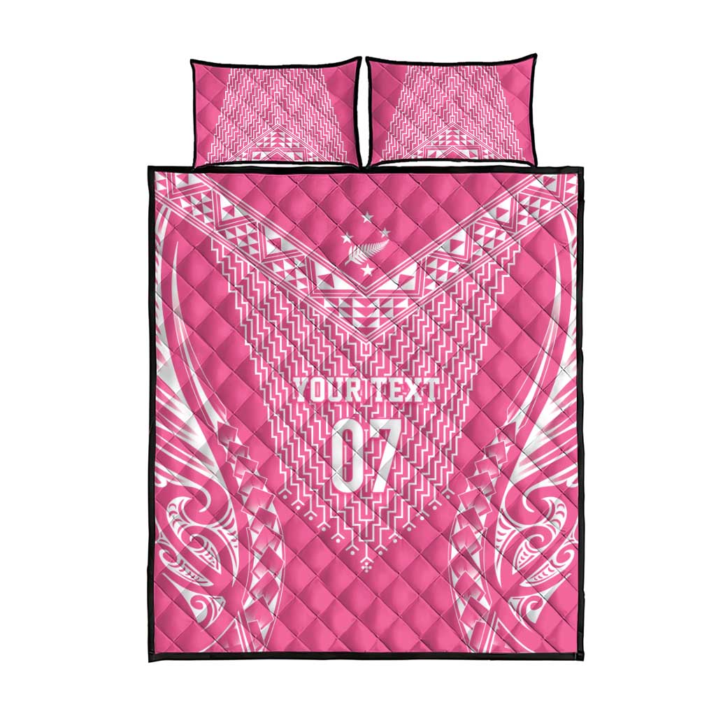 2025 Rugby Championship New Zealand Custom Quilt Bed Set Poutama Motifs - Pink Out - Polynesian Pride