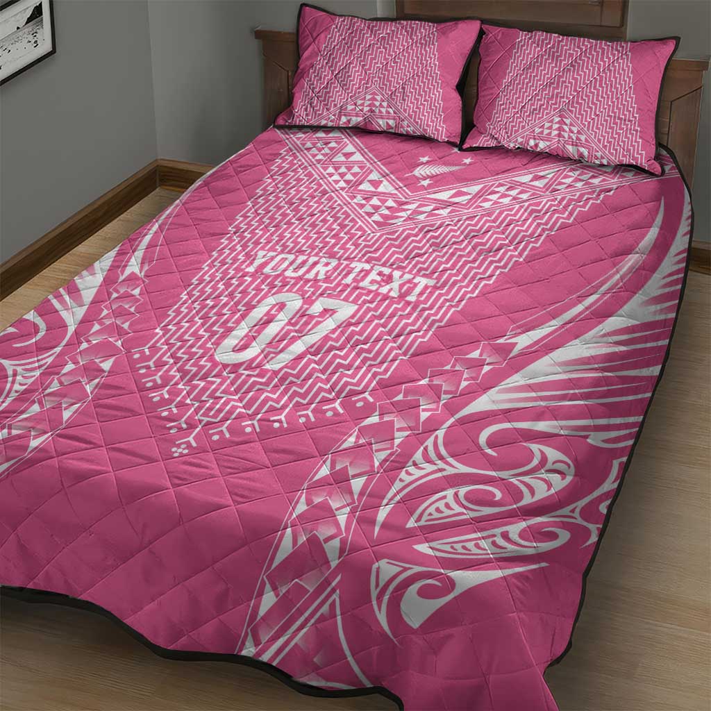2025 Rugby Championship New Zealand Custom Quilt Bed Set Poutama Motifs - Pink Out - Polynesian Pride
