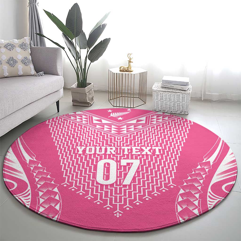 2025 Rugby Championship New Zealand Custom Round Carpet Poutama Motifs - Pink Out - Polynesian Pride