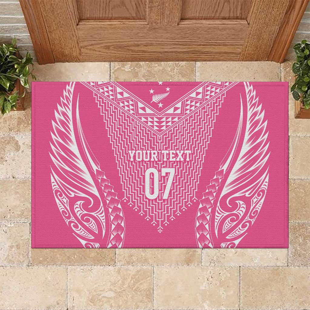 2025 Rugby Championship New Zealand Custom Rubber Doormat Poutama Motifs - Pink Out - Polynesian Pride