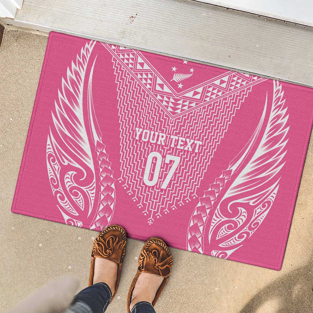 2025 Rugby Championship New Zealand Custom Rubber Doormat Poutama Motifs - Pink Out - Polynesian Pride