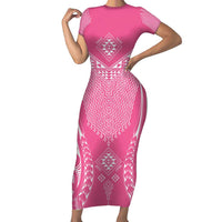 2025 Rugby Championship New Zealand Custom Short Sleeve Bodycon Dress Poutama Motifs - Pink Out - Polynesian Pride