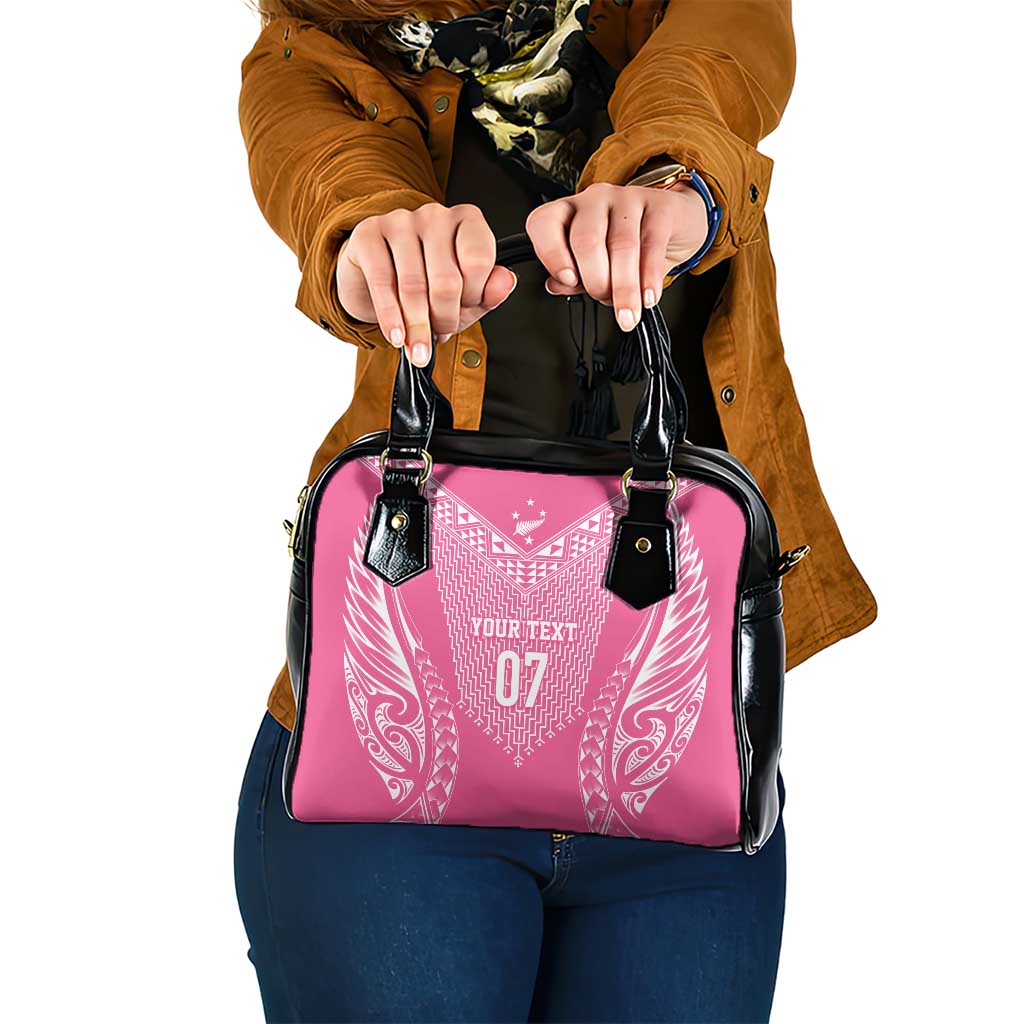 2025 Rugby Championship New Zealand Custom Shoulder Handbag Poutama Motifs - Pink Out - Polynesian Pride