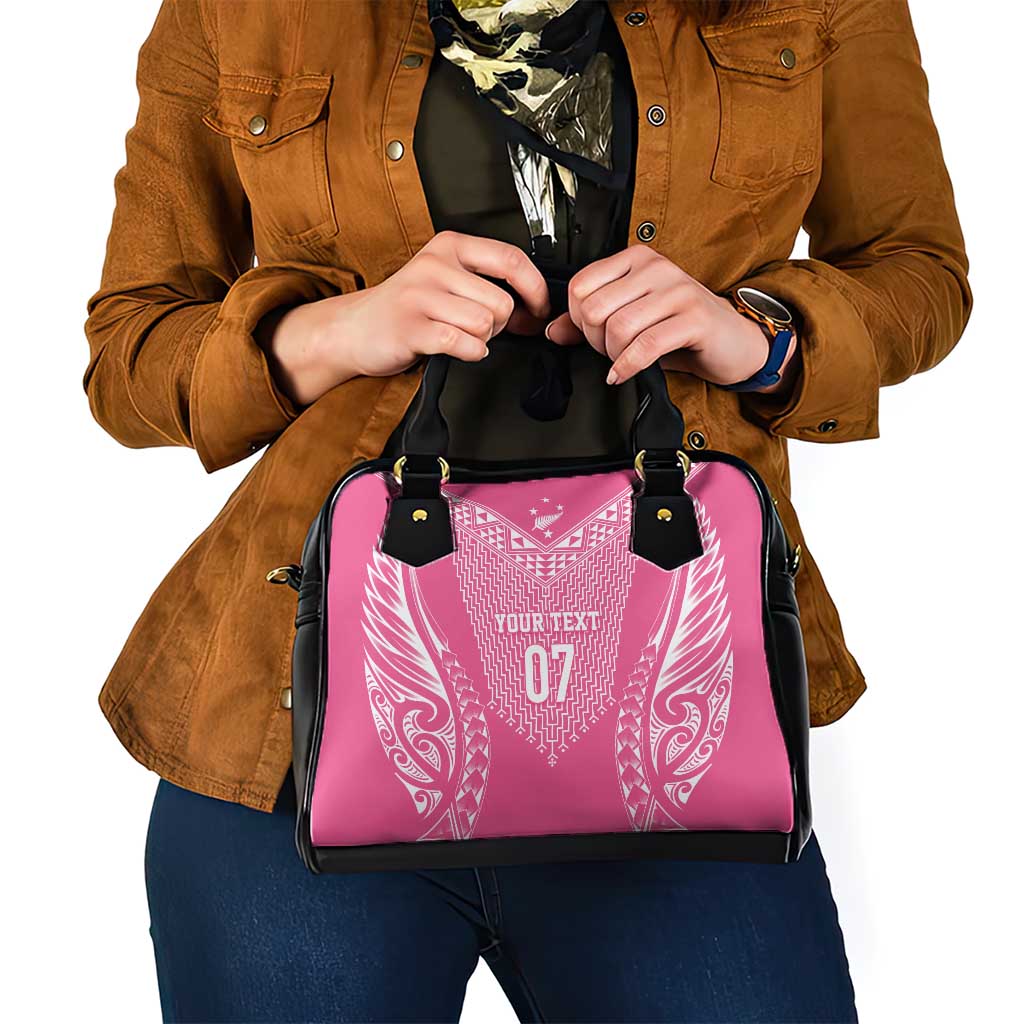 2025 Rugby Championship New Zealand Custom Shoulder Handbag Poutama Motifs - Pink Out - Polynesian Pride