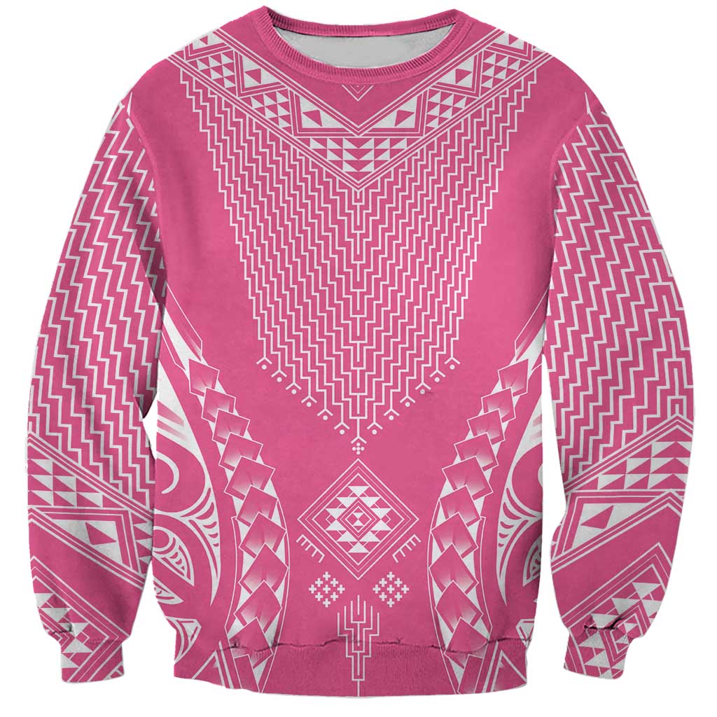 2025 Rugby Championship New Zealand Custom Sweatshirt Poutama Motifs - Pink Out - Polynesian Pride