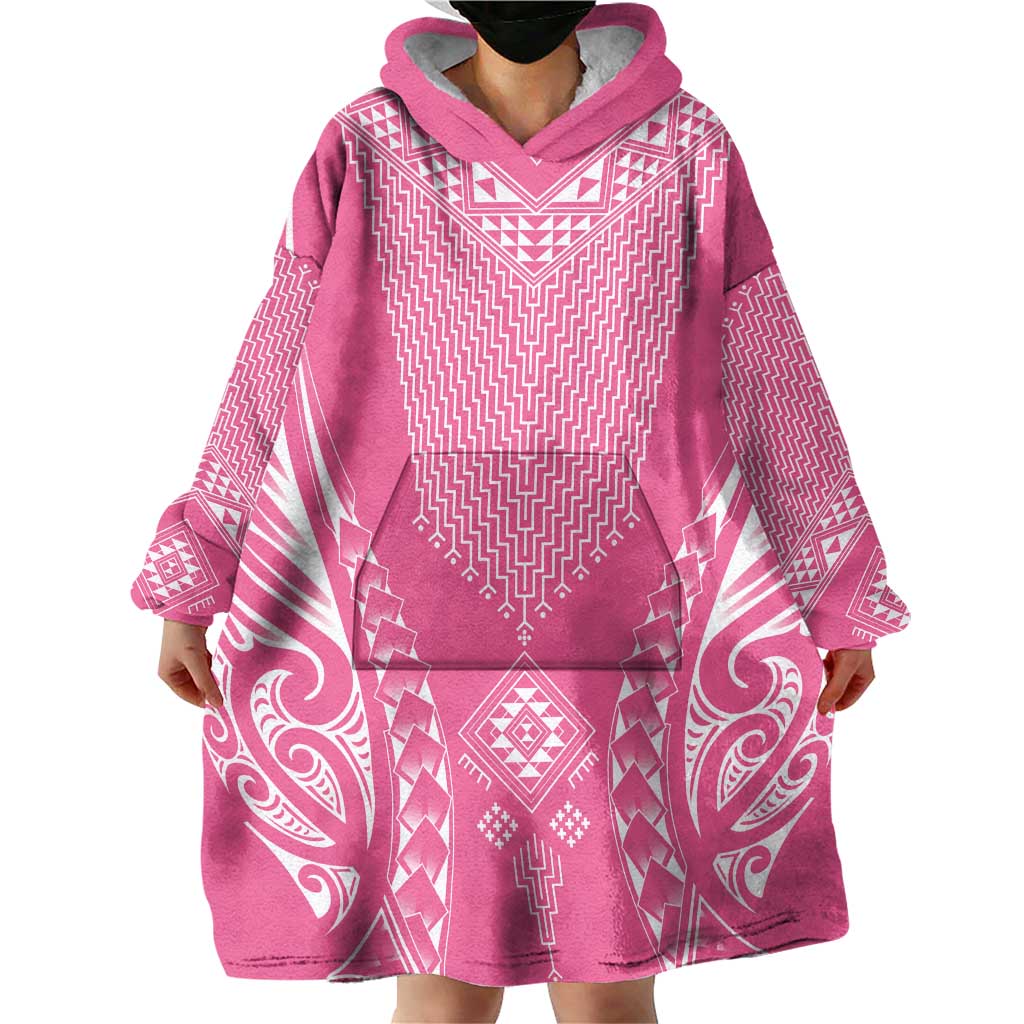2025 Rugby Championship New Zealand Custom Wearable Blanket Hoodie Poutama Motifs - Pink Out - Polynesian Pride