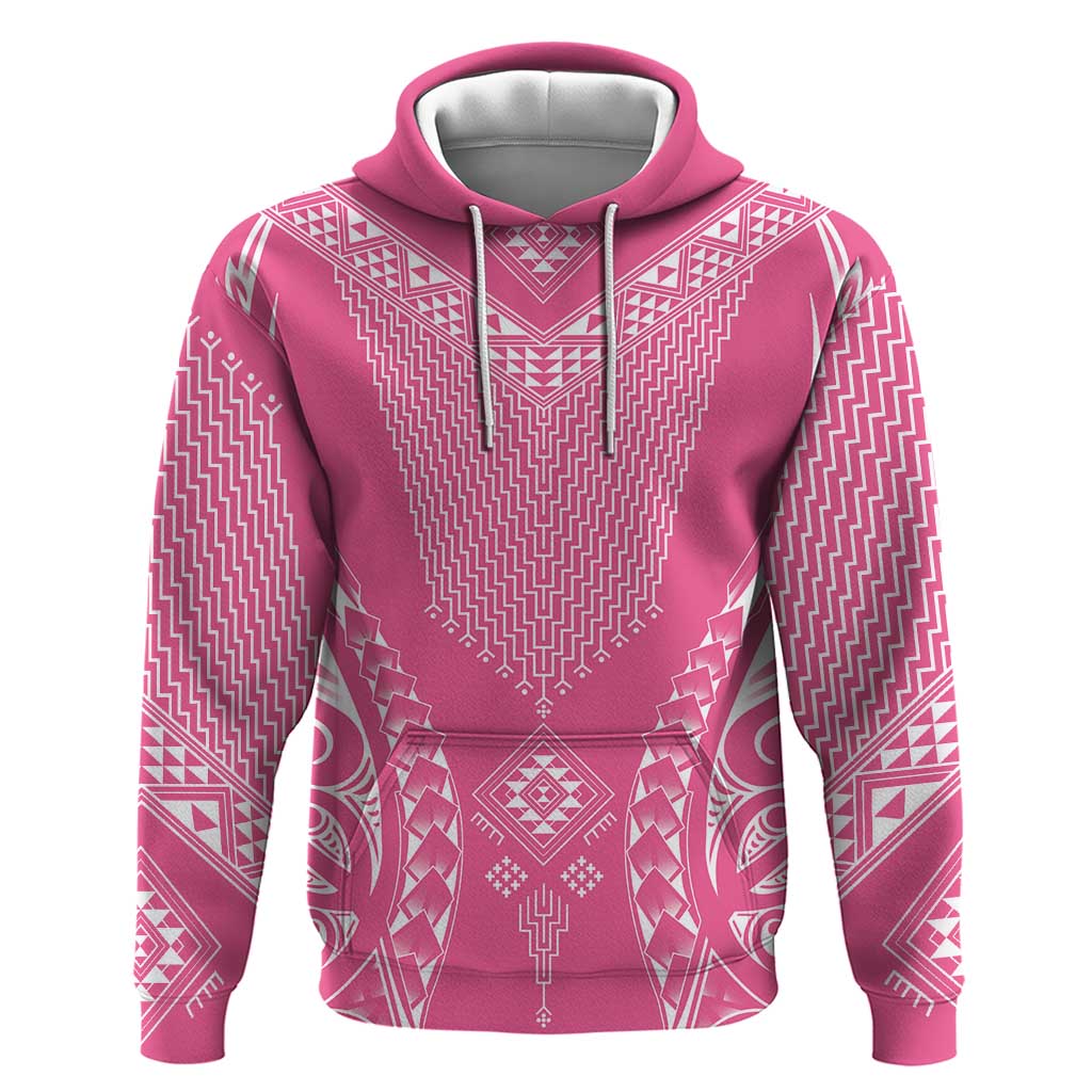 2025 Rugby Championship New Zealand Custom Zip Hoodie Poutama Motifs - Pink Out - Polynesian Pride