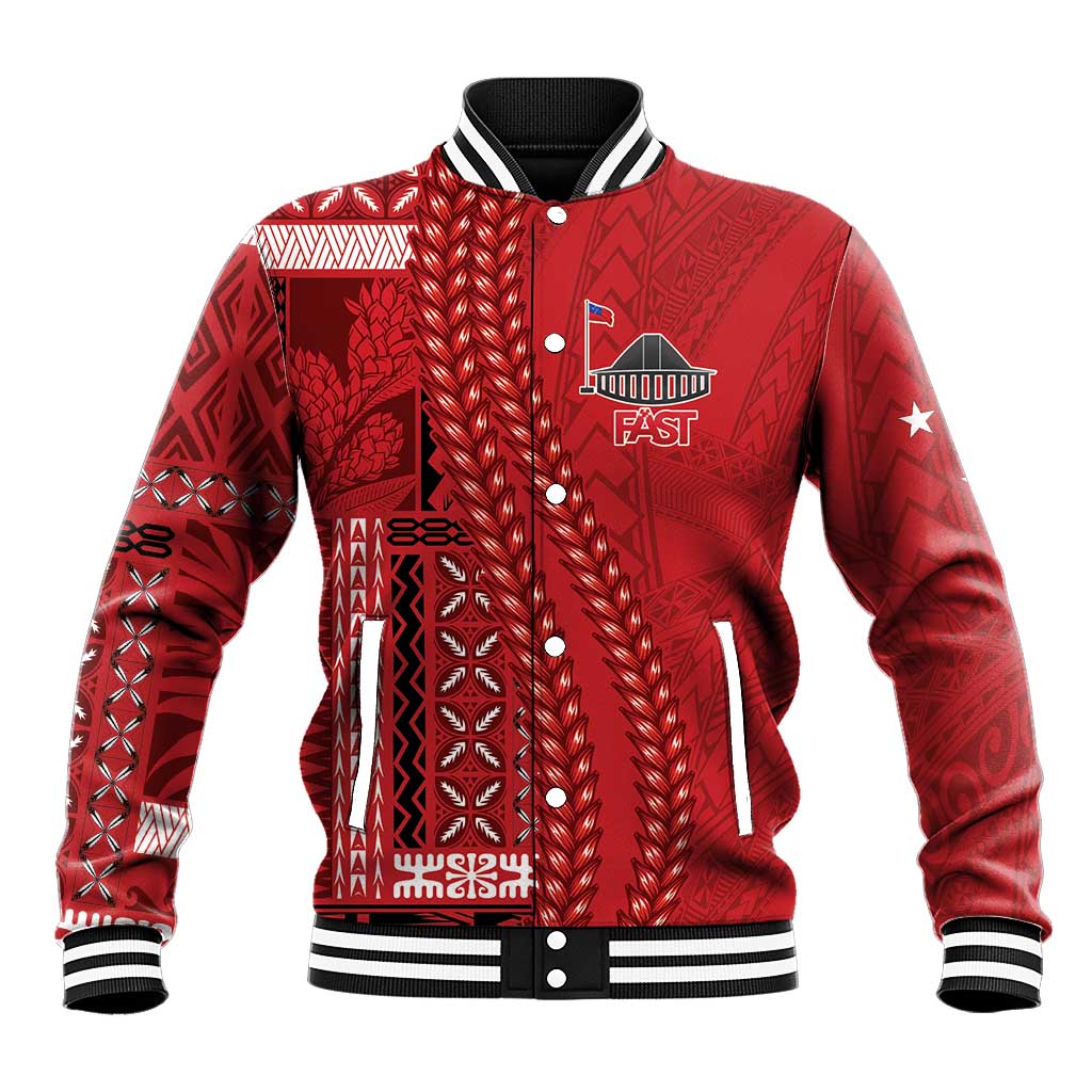 Samoa FAST Siapo Baseball Jacket Tatau-Ulafala Vines LT7 Unisex Red - Polynesian Pride