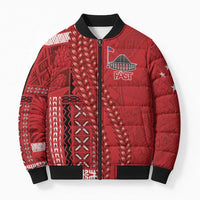 Samoa FAST Siapo Bomber Puffer Jacket Tatau-Ulafala Vines LT7 Unisex Red - Polynesian Pride
