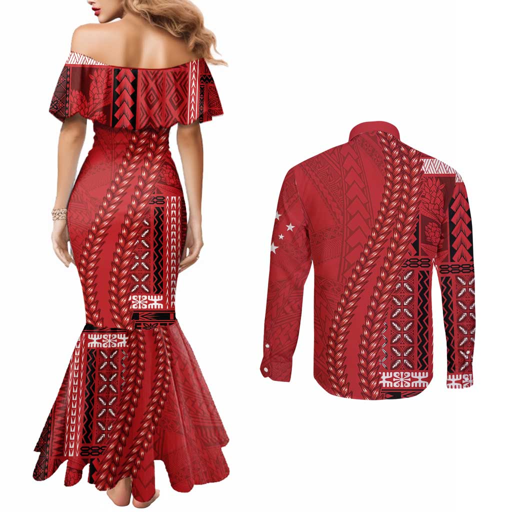 Samoa FAST Siapo Couples Matching Mermaid Dress and Long Sleeve Button Shirt Tatau-Ulafala Vines LT7 - Polynesian Pride