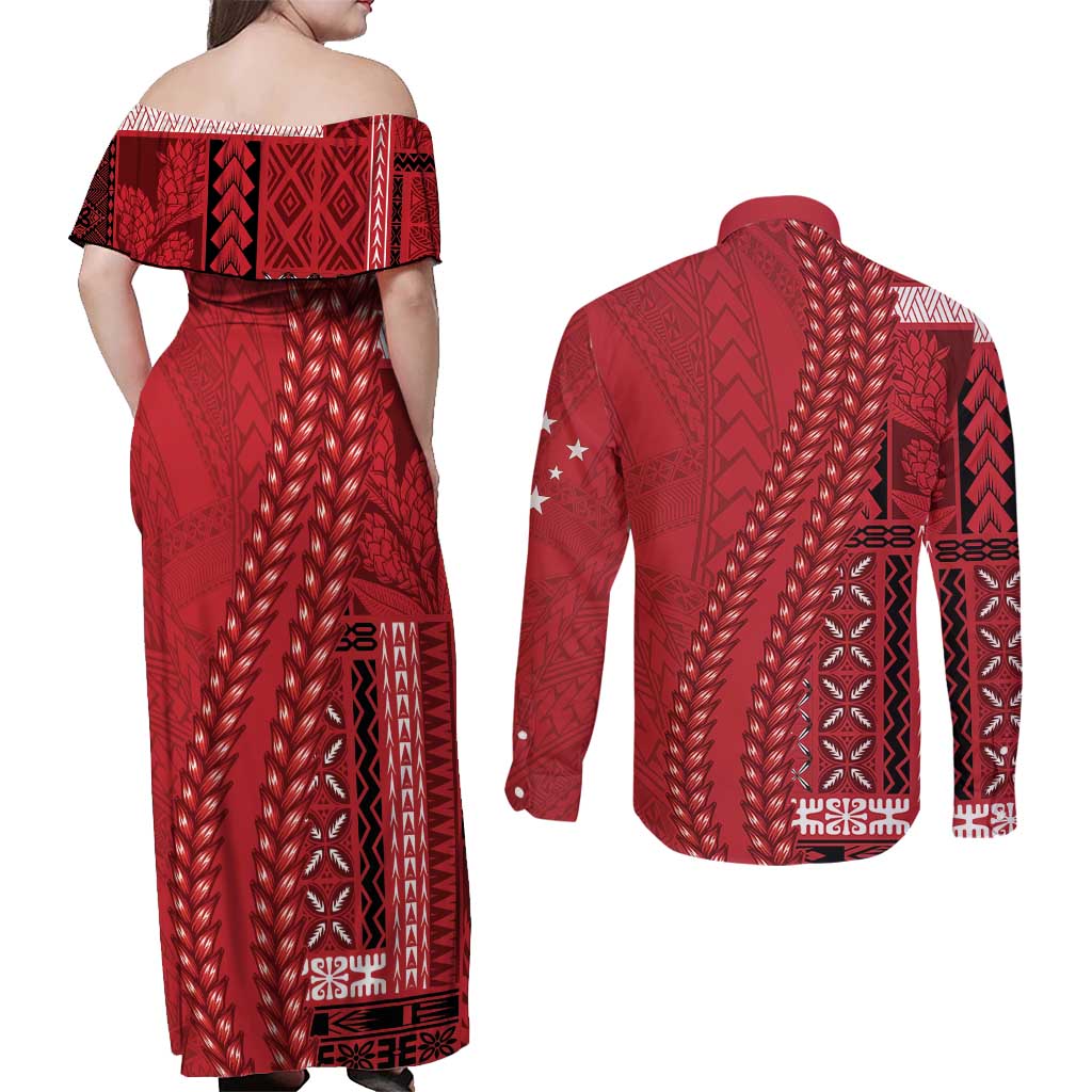 Samoa FAST Siapo Couples Matching Off Shoulder Maxi Dress and Long Sleeve Button Shirt Tatau-Ulafala Vines LT7 - Polynesian Pride