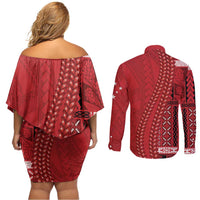 Samoa FAST Siapo Couples Matching Off Shoulder Short Dress and Long Sleeve Button Shirt Tatau-Ulafala Vines LT7 - Polynesian Pride