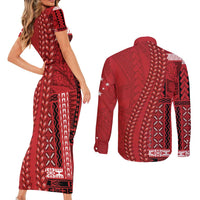 Samoa FAST Siapo Couples Matching Short Sleeve Bodycon Dress and Long Sleeve Button Shirt Tatau-Ulafala Vines LT7 - Polynesian Pride