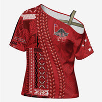 Samoa FAST Siapo Cross Shoulder Shirt Tatau-Ulafala Vines LT7 Female Red - Polynesian Pride